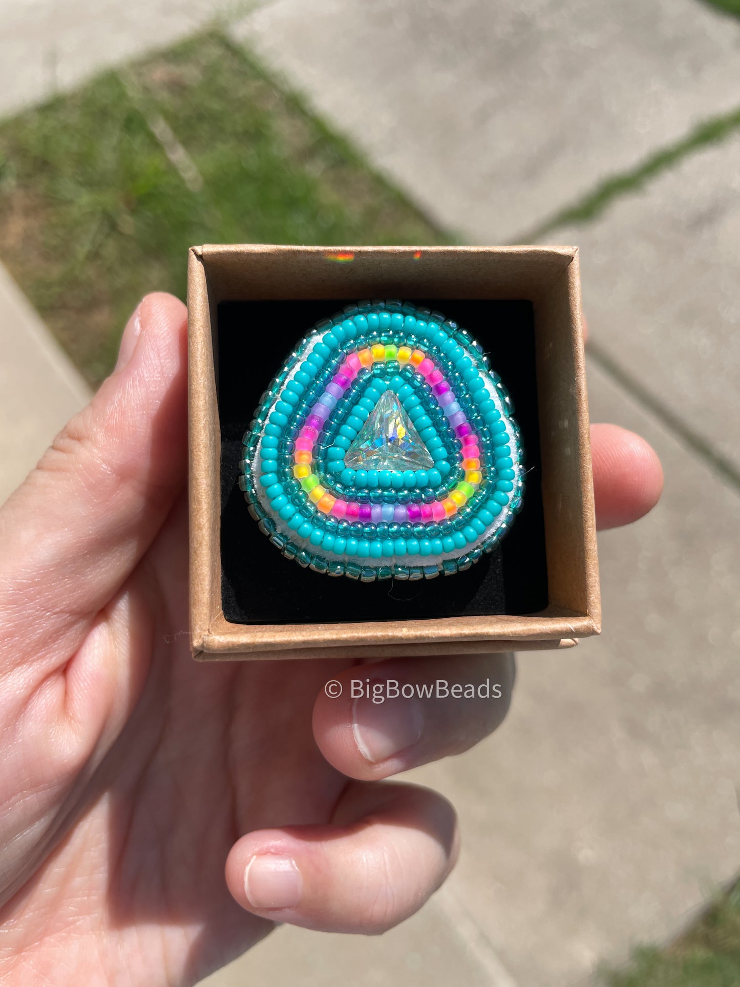 Neon Teal Triangle Ring