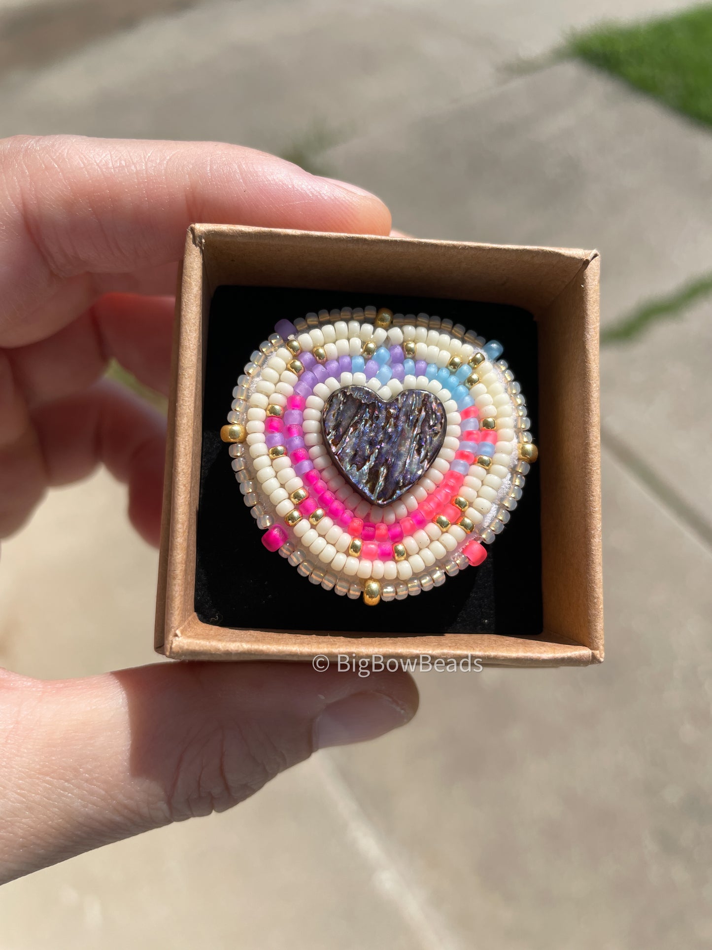 Neon Abalone Heart Ring