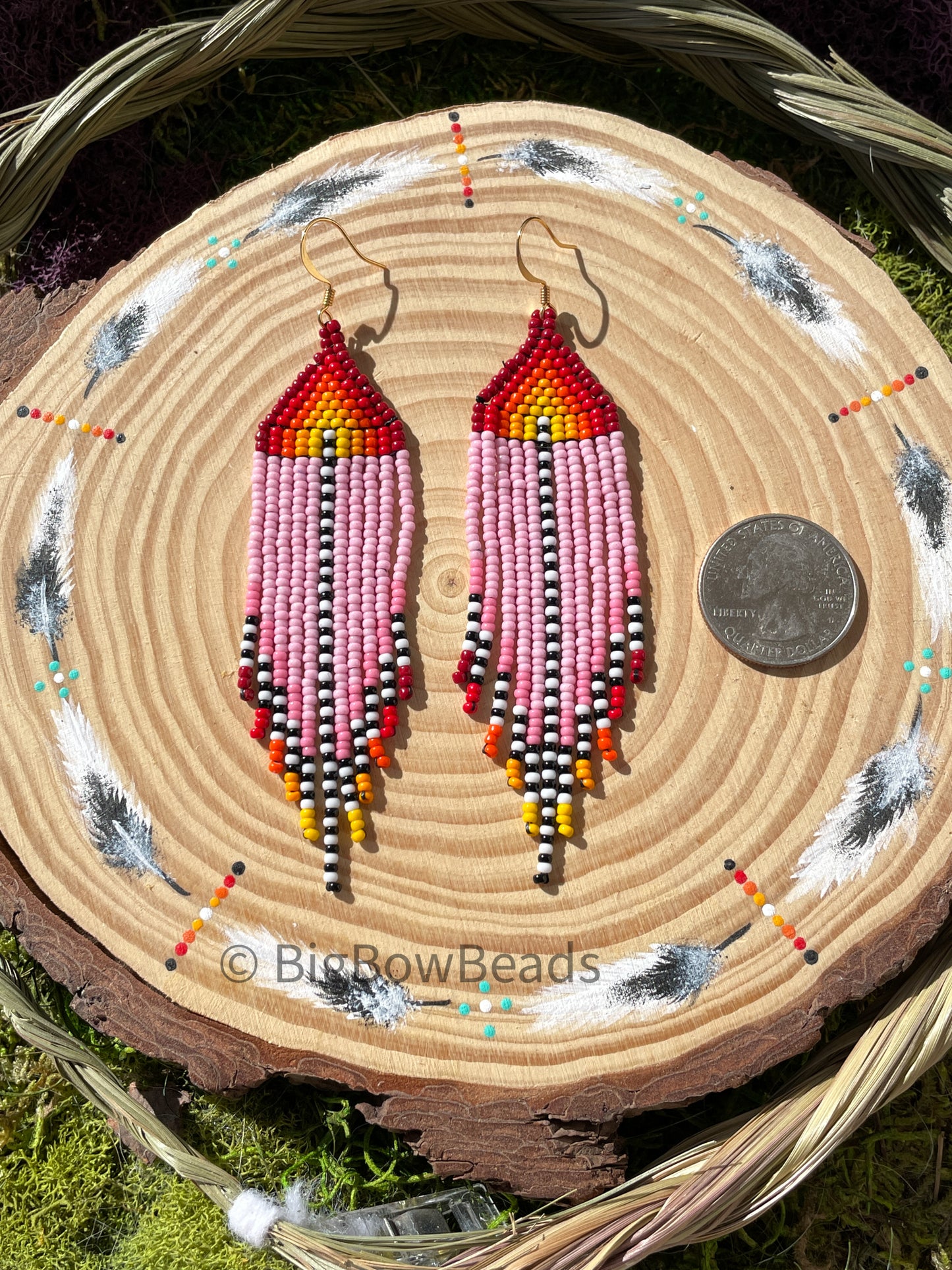 Pink and Checkered Fringe Earrings