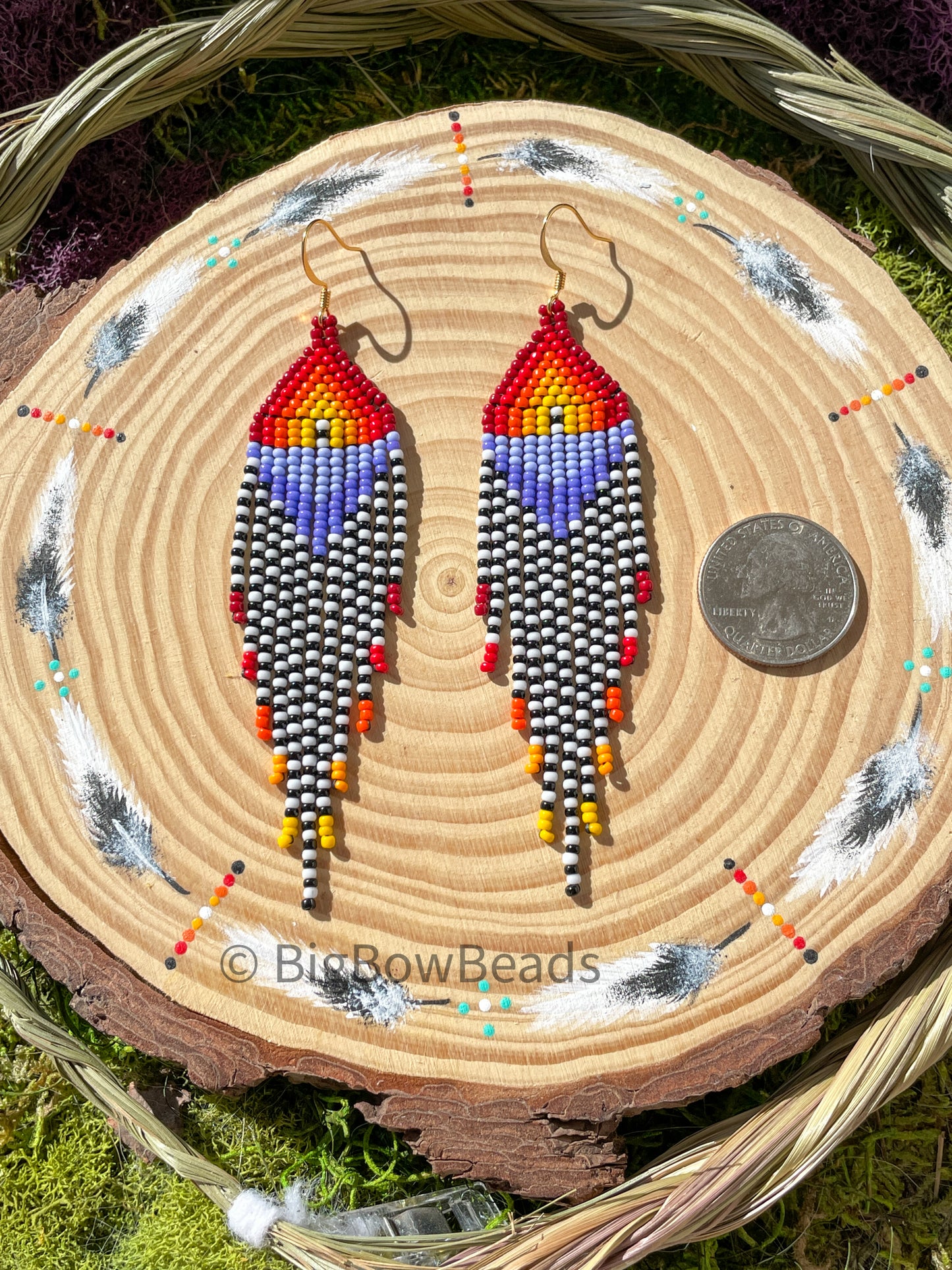 Purple Checkered Fringe Earrings