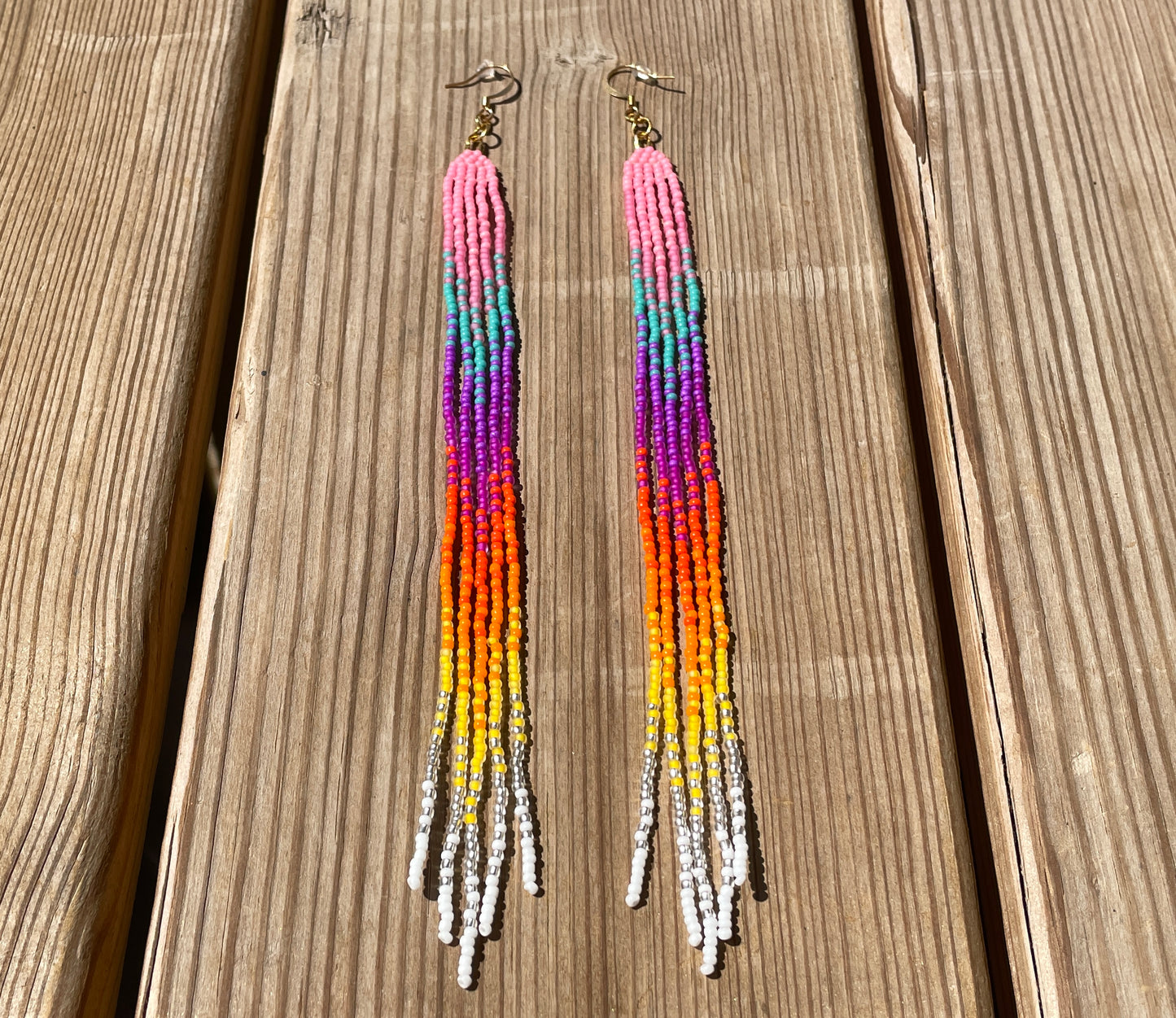 Pink/Yellow Beaded Fringe Earrings