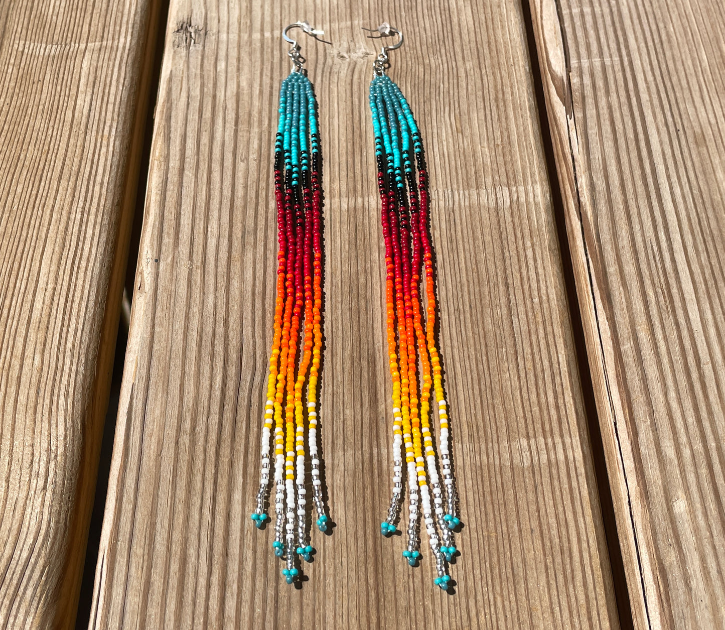 Turquoise/Black Beaded Fringe Earrings